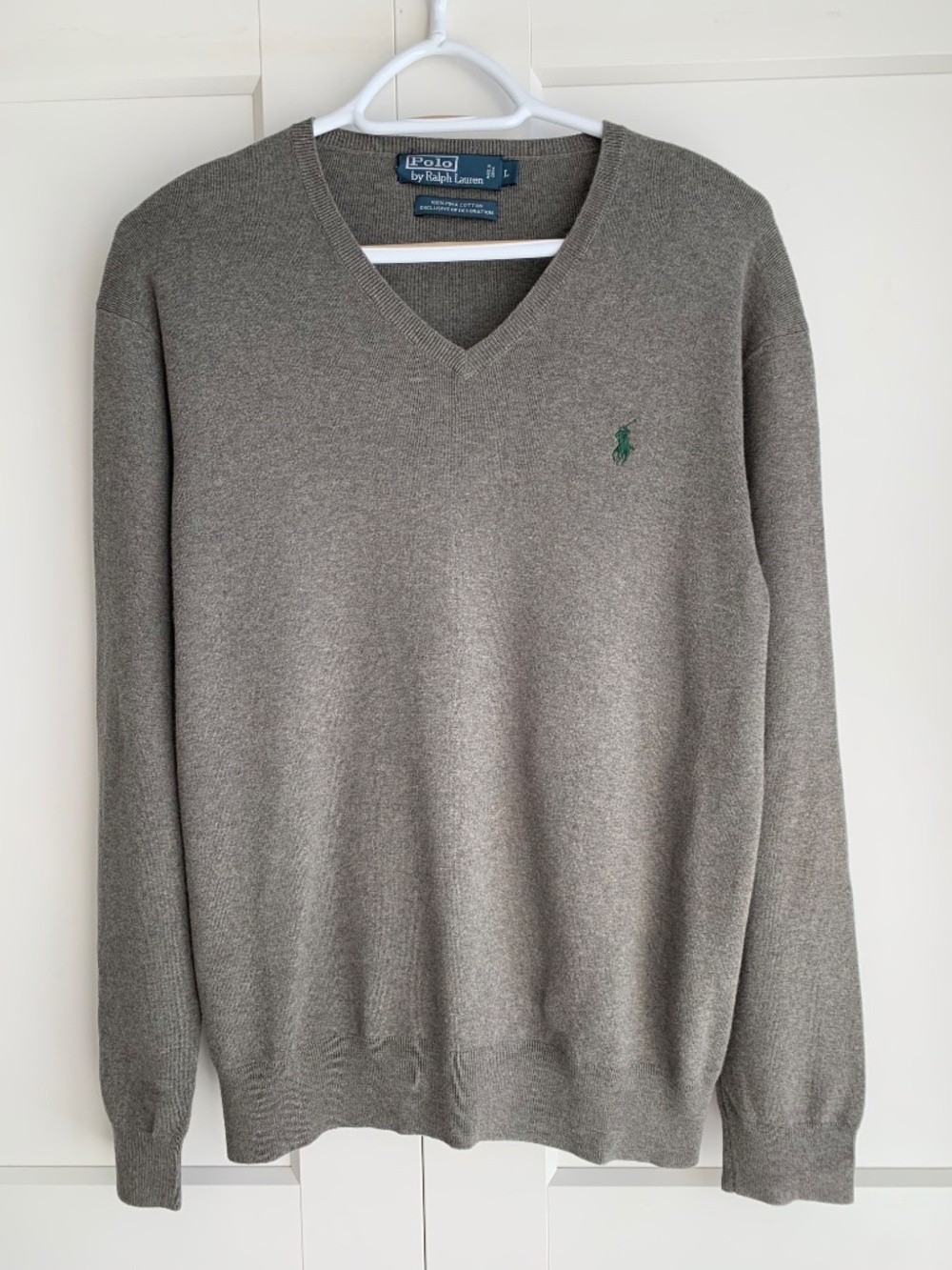 Polo Ralph Lauren 100% Pima cotton Men's Gray V-Neck Sweater size L